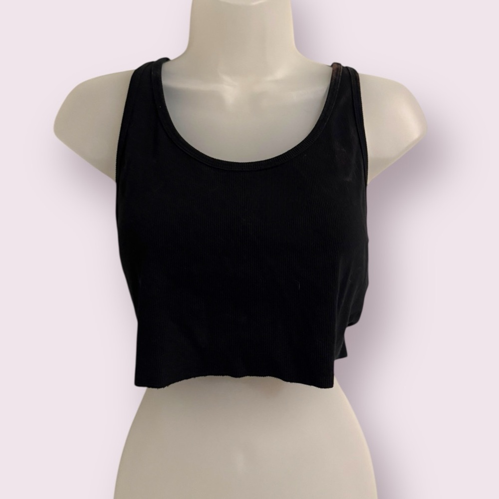 Wild Fable Black Ribbed Crop Tank Top Racerback Stretch Size L